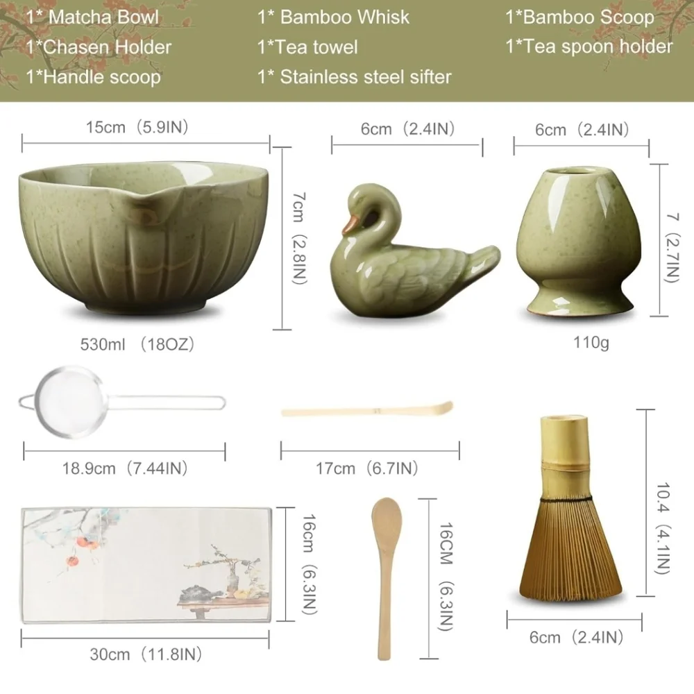Japanese Matcha Set, Matcha Bowl with Pouring Spout, Matcha Whisk, Tea Scoop